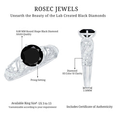 Round Created Black Diamond Vintage Inspired Engagement Ring with Diamond