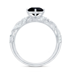 Round Created Black Diamond Vintage Inspired Engagement Ring with Diamond