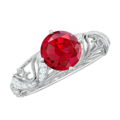 Vintage Looking Lab Ruby and Diamond Engagement Ring