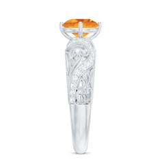 Genuine Citrine Vintage Looking Engagement Ring with Diamond