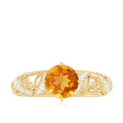 Genuine Citrine Vintage Looking Engagement Ring with Diamond