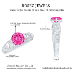 Lab Grown Pink Sapphire Antique Engagement Ring With Diamond