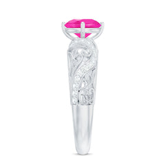 Lab Grown Pink Sapphire Antique Engagement Ring With Diamond