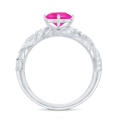 Lab Grown Pink Sapphire Antique Engagement Ring With Diamond