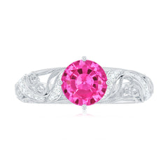 Lab Grown Pink Sapphire Antique Engagement Ring With Diamond