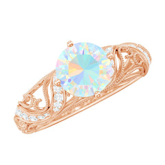 Genuine Ethiopian Rainbow Opal Vintage Inspired Engagement Ring with Diamond