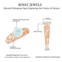Genuine Ethiopian Rainbow Opal Vintage Inspired Engagement Ring with Diamond