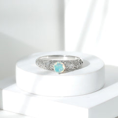 Genuine Ethiopian Rainbow Opal Vintage Inspired Engagement Ring with Diamond