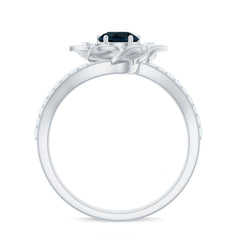 Flower Inspired London Blue Topaz Rose Engagement Ring with Diamond