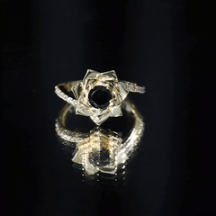 Flower Inspired Black Onyx Rose Engagement Ring with Diamond