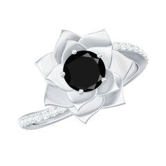 Flower Inspired Black Onyx Rose Engagement Ring with Diamond