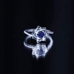 Real Blue Sapphire and Diamond Flower Ring with Bypass Shank