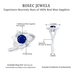 Real Blue Sapphire and Diamond Flower Ring with Bypass Shank