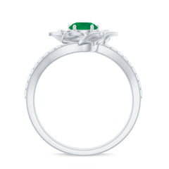 Certified Real Emerald Flower Engagement Ring with Diamond Bypass Shank