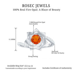 Flower Inspired Fire Opal Engagement Ring with Diamond