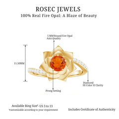 Flower Inspired Fire Opal Engagement Ring with Diamond
