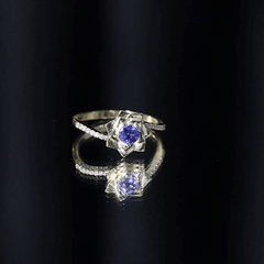 Real Tanzanite Rose Flower Engagement Ring with Diamond Bypass Shank