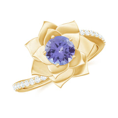 Real Tanzanite Rose Flower Engagement Ring with Diamond Bypass Shank