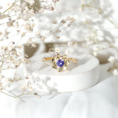 Real Tanzanite Rose Flower Engagement Ring with Diamond Bypass Shank