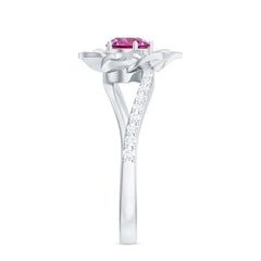 Pink Tourmaline and Diamond Flower Engagement Ring with Bypass Shank