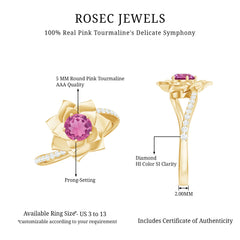 Pink Tourmaline and Diamond Flower Engagement Ring with Bypass Shank