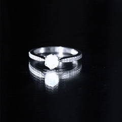 Genuine Ethiopian Rainbow Opal Engagement Ring with Diamond Side Stones