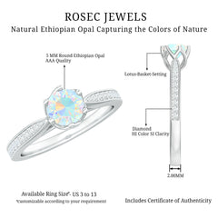 Genuine Ethiopian Rainbow Opal Engagement Ring with Diamond Side Stones