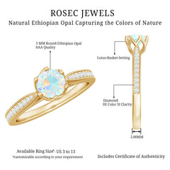 Genuine Ethiopian Rainbow Opal Engagement Ring with Diamond Side Stones