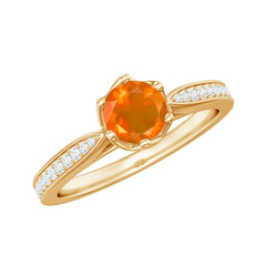 Genuine Fire Opal Solitaire Engagement Ring with Diamond