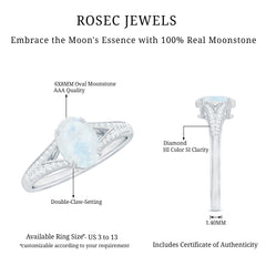 3/4 CT Oval Cut Moonstone Solitaire Engagement Ring with Diamond Accent