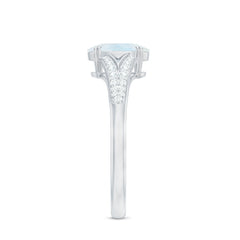 3/4 CT Oval Cut Moonstone Solitaire Engagement Ring with Diamond Accent