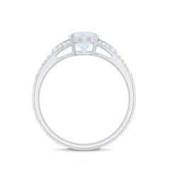 3/4 CT Oval Cut Moonstone Solitaire Engagement Ring with Diamond Accent