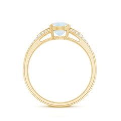 3/4 CT Oval Cut Moonstone Solitaire Engagement Ring with Diamond Accent