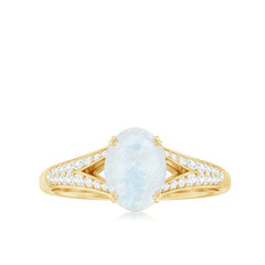 3/4 CT Oval Cut Moonstone Solitaire Engagement Ring with Diamond Accent
