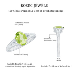 Natural 1 Carat Peridot Oval Engagement Ring with Diamond Split Shank