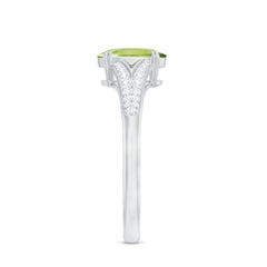 Natural 1 Carat Peridot Oval Engagement Ring with Diamond Split Shank