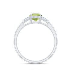 Natural 1 Carat Peridot Oval Engagement Ring with Diamond Split Shank