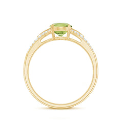 Natural 1 Carat Peridot Oval Engagement Ring with Diamond Split Shank