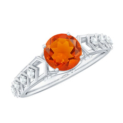 1 CT Solitaire Fire Opal and Diamond Art Deco Engagement Ring