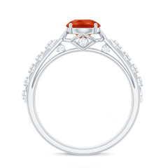 1 CT Solitaire Fire Opal and Diamond Art Deco Engagement Ring