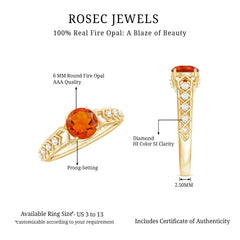 1 CT Solitaire Fire Opal and Diamond Art Deco Engagement Ring