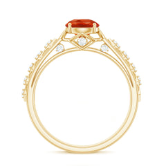 1 CT Solitaire Fire Opal and Diamond Art Deco Engagement Ring