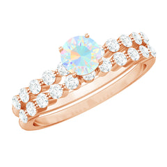 Certified Natural Ethiopian Opal Diamond Wedding Engagement Ring Set of 2