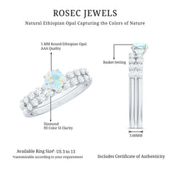 Certified Natural Ethiopian Opal Diamond Wedding Engagement Ring Set of 2