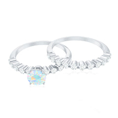Certified Natural Ethiopian Opal Diamond Wedding Engagement Ring Set of 2