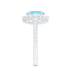 2.50 CT Oval Shape Solitaire Aquamarine and Moissanite Accent Engagement Ring