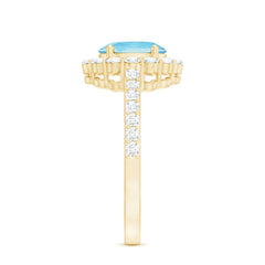 2.50 CT Oval Shape Solitaire Aquamarine and Moissanite Accent Engagement Ring