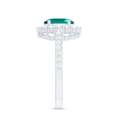 Certified 6X8 mm Oval Lab Grown Emerald Halo Engagement Ring