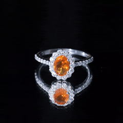 Orange Fire Opal Oval Shape Engagement Ring with Moissanite