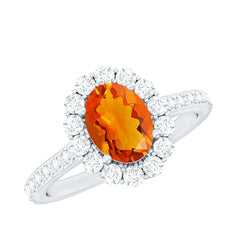 Orange Fire Opal Oval Shape Engagement Ring with Moissanite